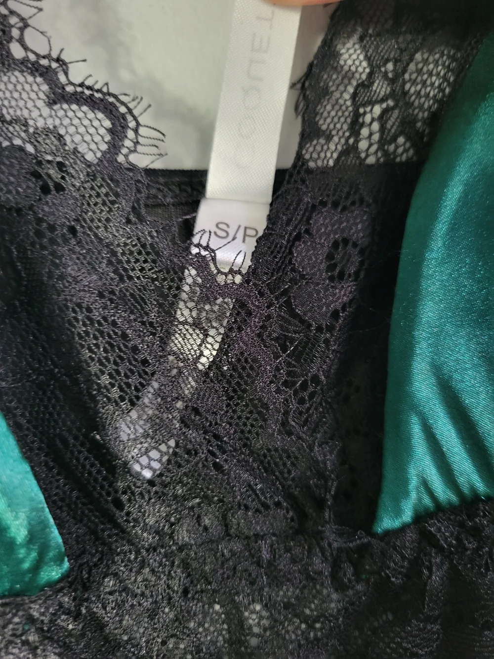 Emerald Satin & Black Lace Babydoll Chemise